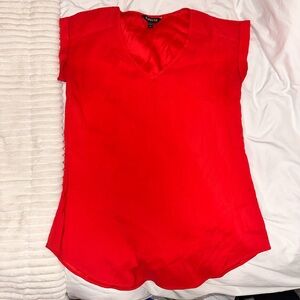 Express Silk Cap Sleeve Dress Shirt – Deep Melon, Size S, Elegant & Lightweight